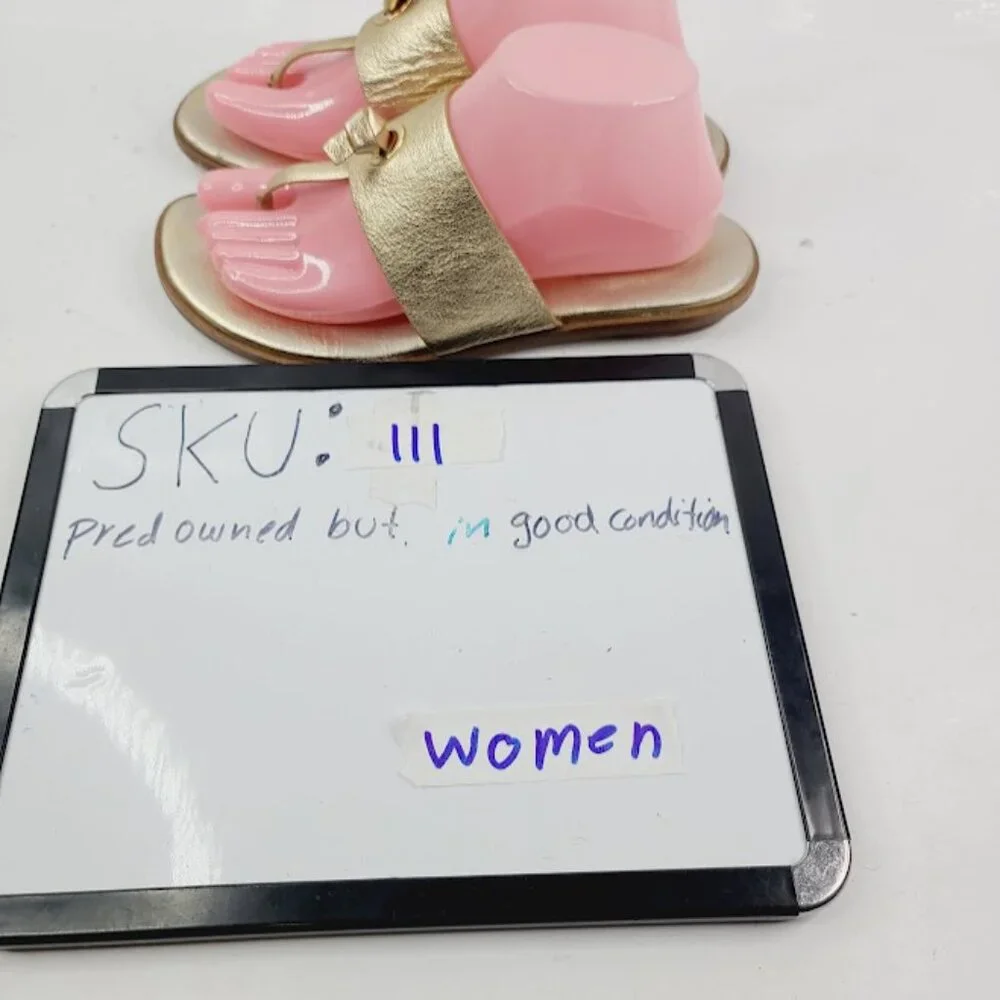 Michael Kors Women's Gold Leather Slip-On‎ Luxe Flat Thong Sandal Size 8.5